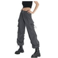 thumbnail image 2 of TaTaai Womens Summer Cargo Pants Mid Waist Solid Straight Leg Casual Trousers with Pockets for Daily, 2 of 3