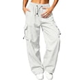 thumbnail image 3 of CBASIHI Womens Hiking Cargo Pants with Pockets Quick Dry Lightweight Elastic Drawstring Waist Casual Athletic High Waisted Wide Leg Pants White L, 3 of 8