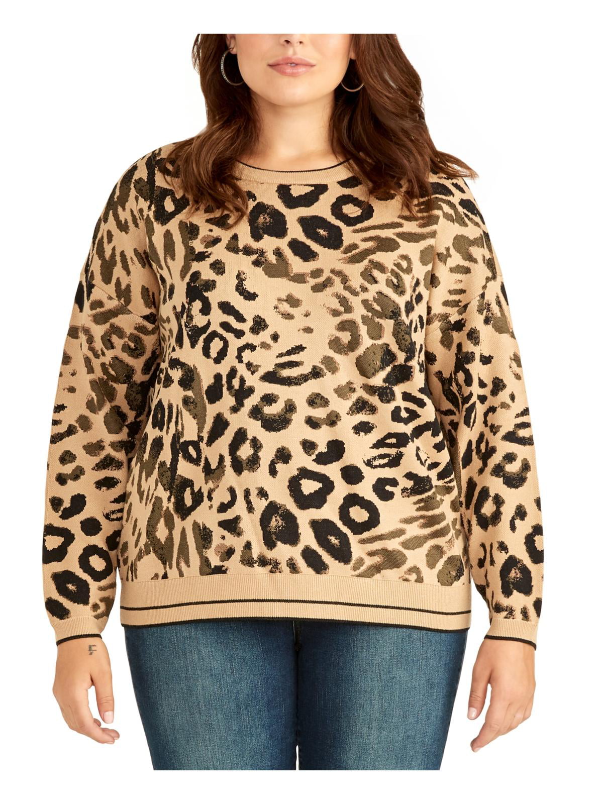 INC International Concepts Women's Plus Size Cold-Shoulder Sweater 1X, Leopard