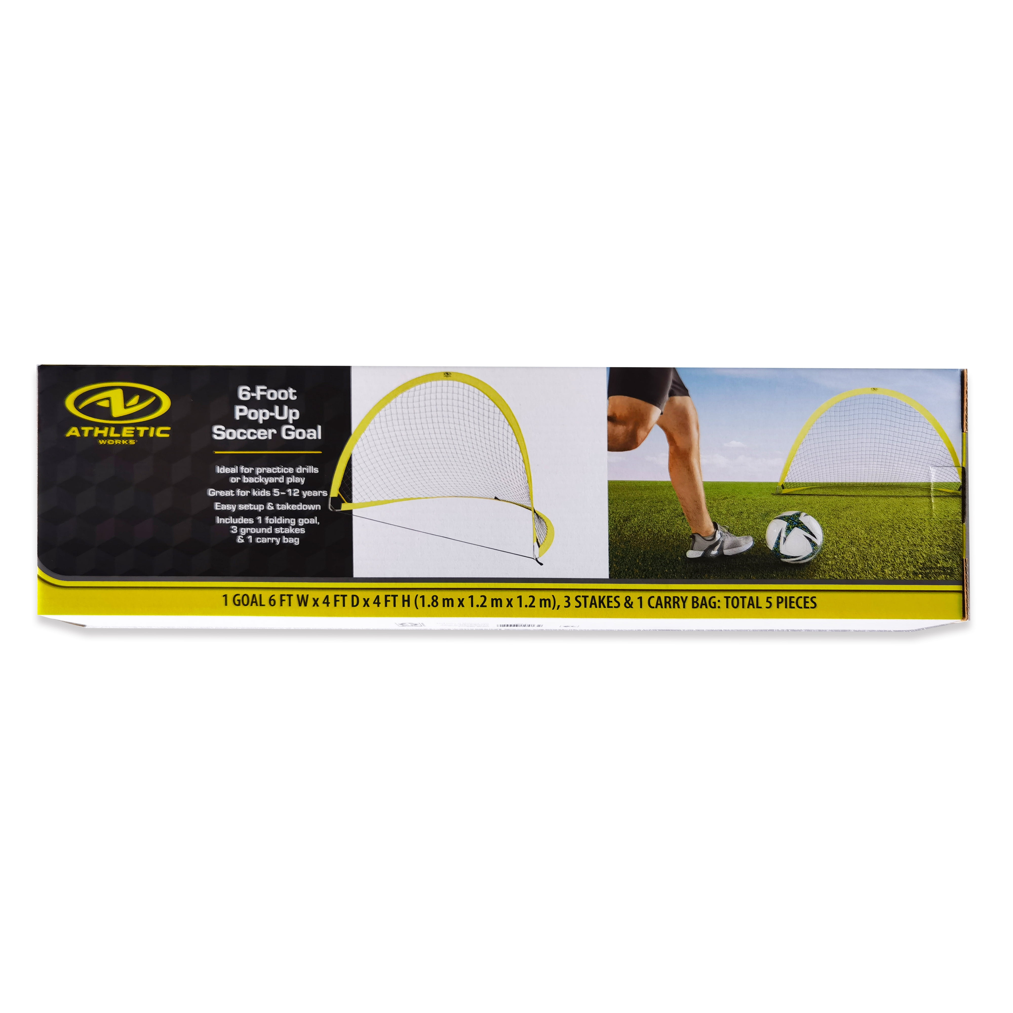 Athletic Works 6ft Portable Pop up Soccer Net with Carry Bag, Yellow and Black