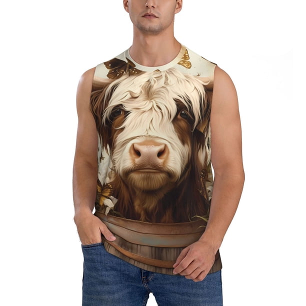 Balery Butterfly Cow Barrel Camisetas sin mangas para hombre, absorbe la humedad y protege contra el mal olor.-XX-Large