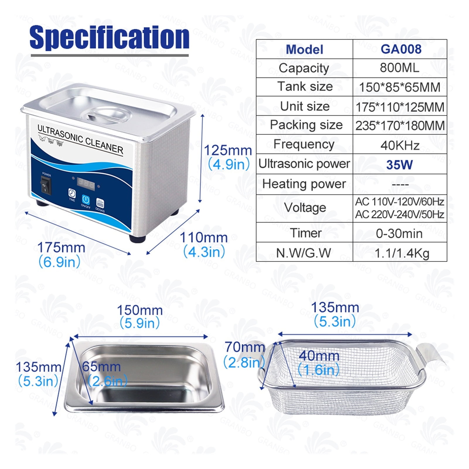 Digital Ultrasonic Cleaner 60W Sonicator Bath 40Khz For Gold Sliver Jewelry Glasses Jade Necklace Oxides Rust Oil Washer ,Strong Cleaning