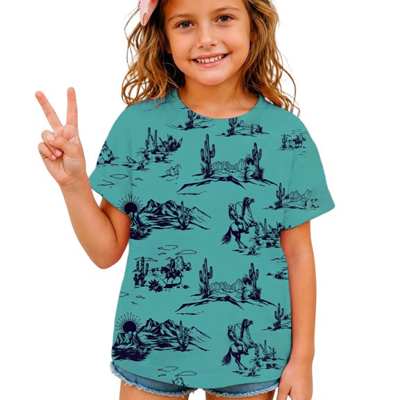 XAOFW Boys Girls Graphic Tees Short Sleeve Crewneck Fashion Print T-Shirt Casual Wear T Shirt For Kids Comfortable Tops 2-3 Years