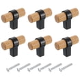 thumbnail image 1 of Uxcell 6 Pcs T Bar Tiradores de Cajón de Madera con Agujero Único con Tornillos, Madera de Haya/Negro, 1 of 1