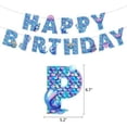 thumbnail image 3 of Juego de decoraciones para fiesta de cumpleaños de sirena, pancarta de feliz cumpleaños, suministros de decoración para fiestas, pancarta de cumpleaños de sirena, sombreros de cola de sirena, pancarta, 3 of 5