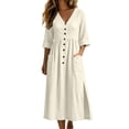 thumbnail image 2 of Guieoi Womens Dresses Plus Size Solid-Color V-Neck Dress with 3/4-Sleeve and Side Slit Sundresses for Women Summer White XL, 2 of 6