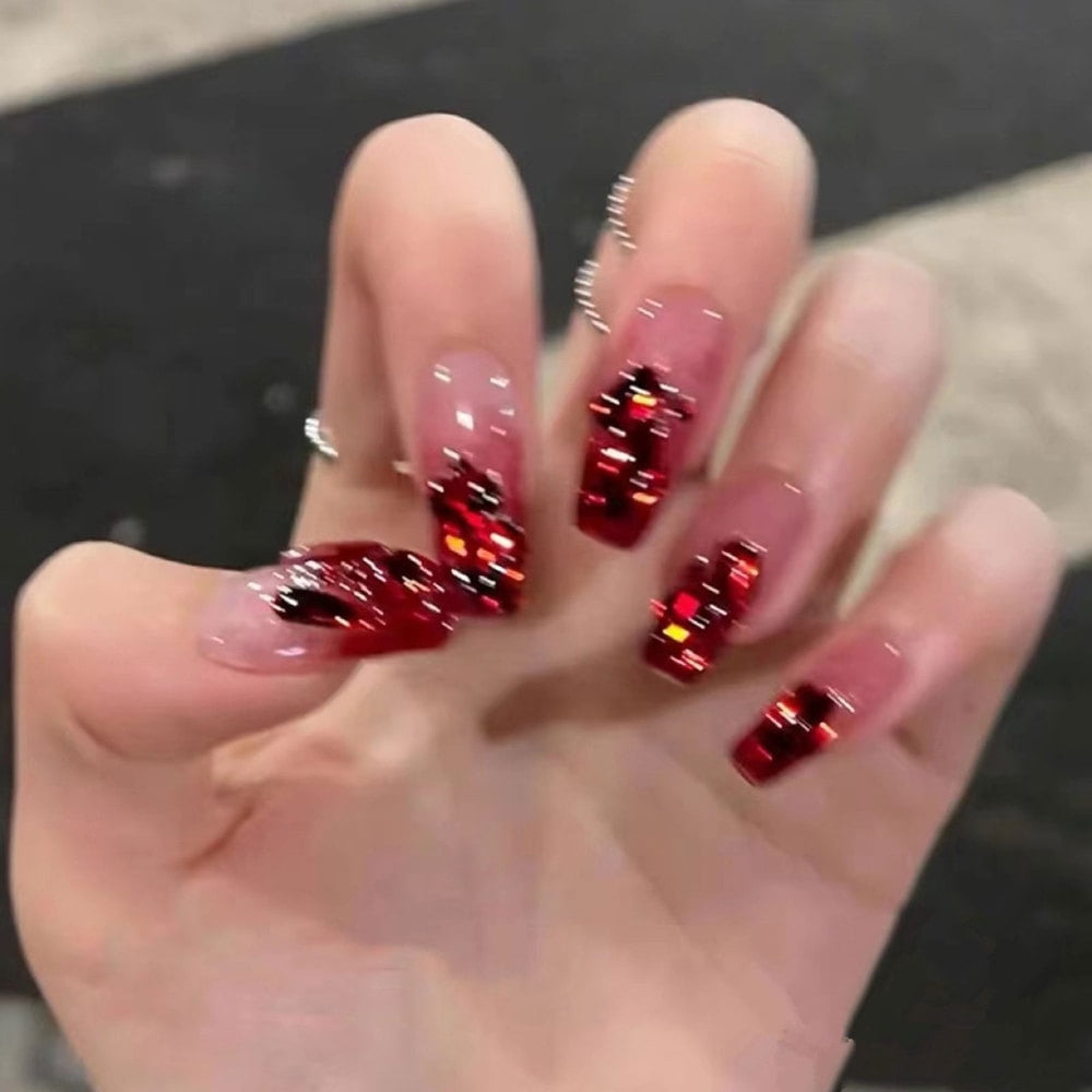 Buy Red Bling Press on Nails Glue on Nails Long Nails Stick on Nails Luxury Nails  Bling Nails Stiletto Nails Reusable Nails Online in India - Etsy