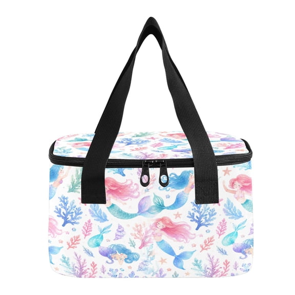 6L Insulated Lunch Bag Square Handheld Cooler Tote Dreamy Mermaid Sea Life Pattern Reusable Thermal Bag with Polyester & Aluminum Lining for Work Picnic Travel