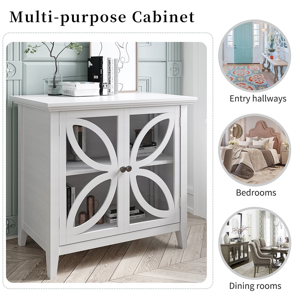 Private Jungle Accent Storage Cabinet Wooden Cabinet with Decorative transparent Door,Modern Sideboard for Entryway, Living Room,32 Inch,White Private Jungle Accent Storage Cabinet Wooden Cabinet with Decorative transparent Door,Modern Sideboard for Entryway, Living Room,32 Inch,White