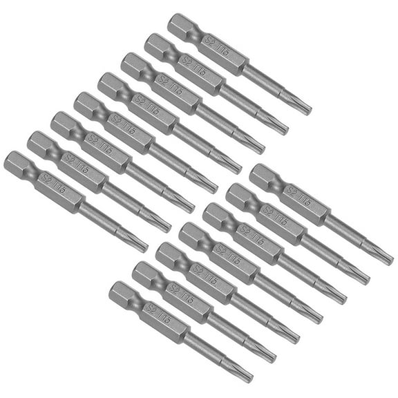15pcs 50mm 1/4" Hex Shank T15 Torx Screwdriver Bits S2 High Alloy Steel