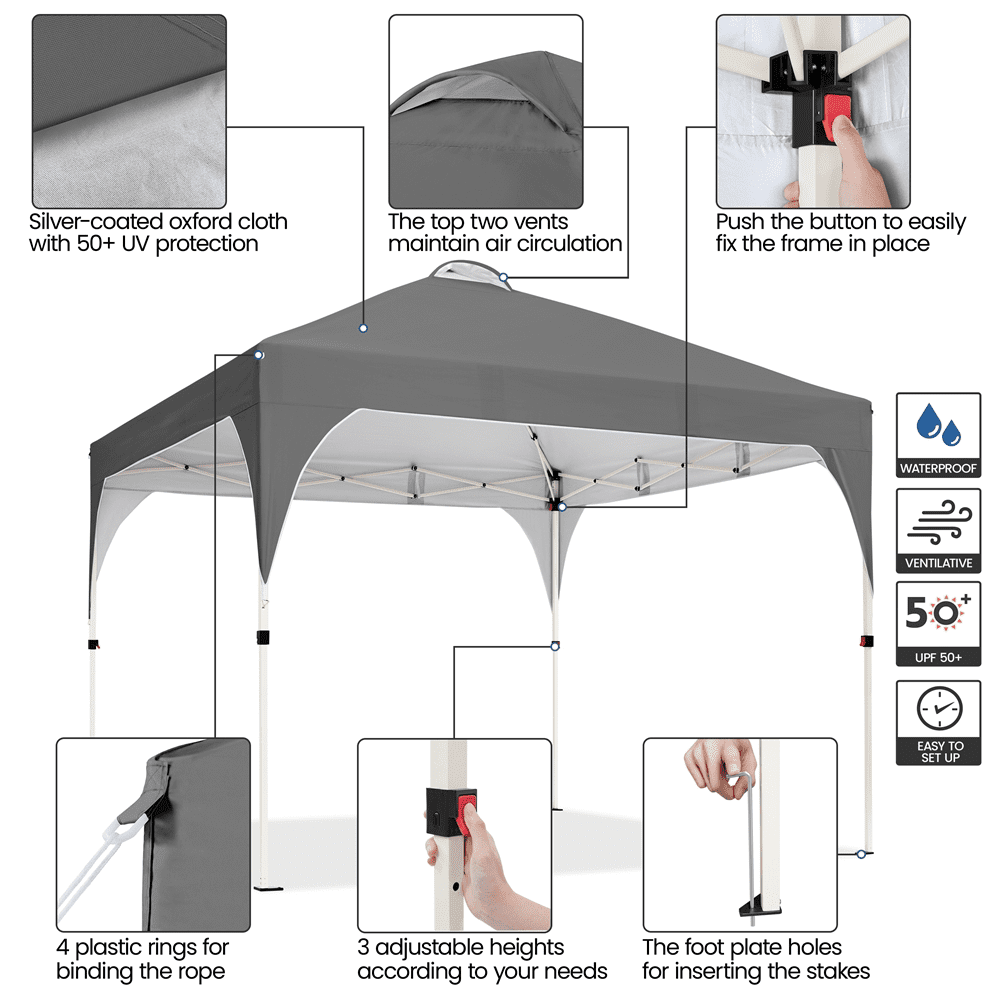 Alden Design Outdoor Canopy Tent with Stakes Ropes Sandbags Wheeled Bag for Patio, Dark Gray