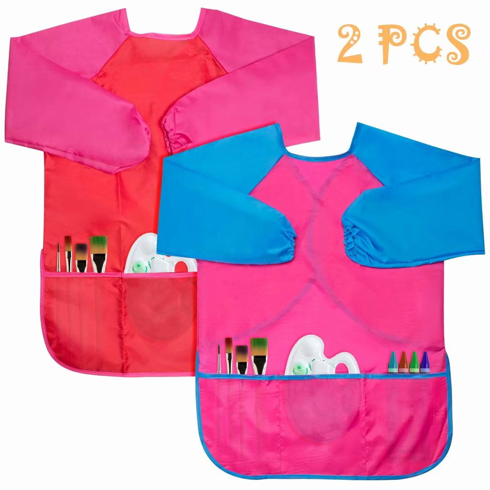 Waterproof Artist Painting Aprons Long Sleeve Protect Clothes with 3 Pockets for Painting AvoDovA Kids Art Smock Crafts Clay 2 Pcs Kids Art Smock for Age 3-7 Years Girls And Boys Cooking
