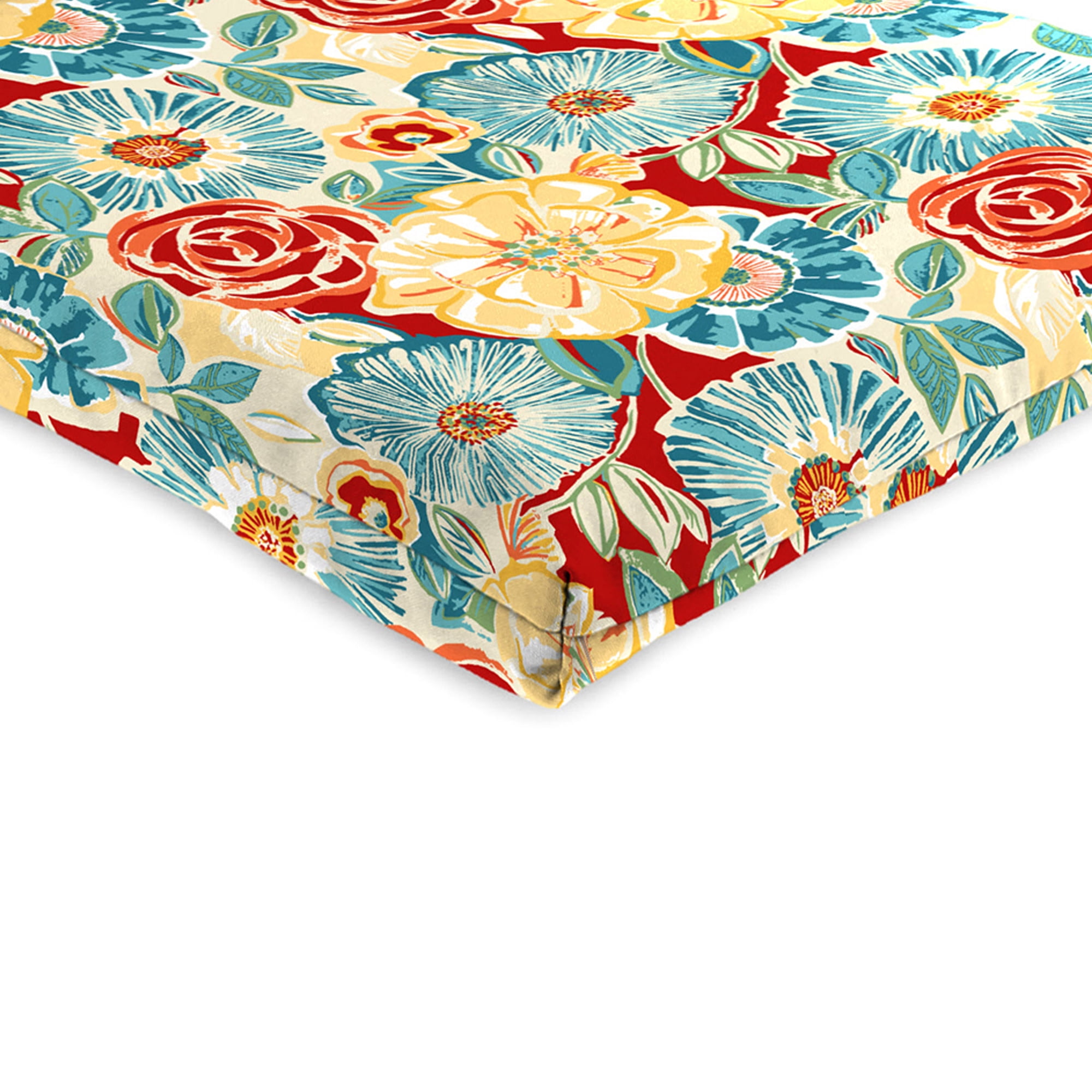 Jordan Manufacturing 38" x 21" Retro Flower Multicolor Floral Rectangular Outdoor Chair Cushion with Ties and Hanger Loop (2 Pack)
