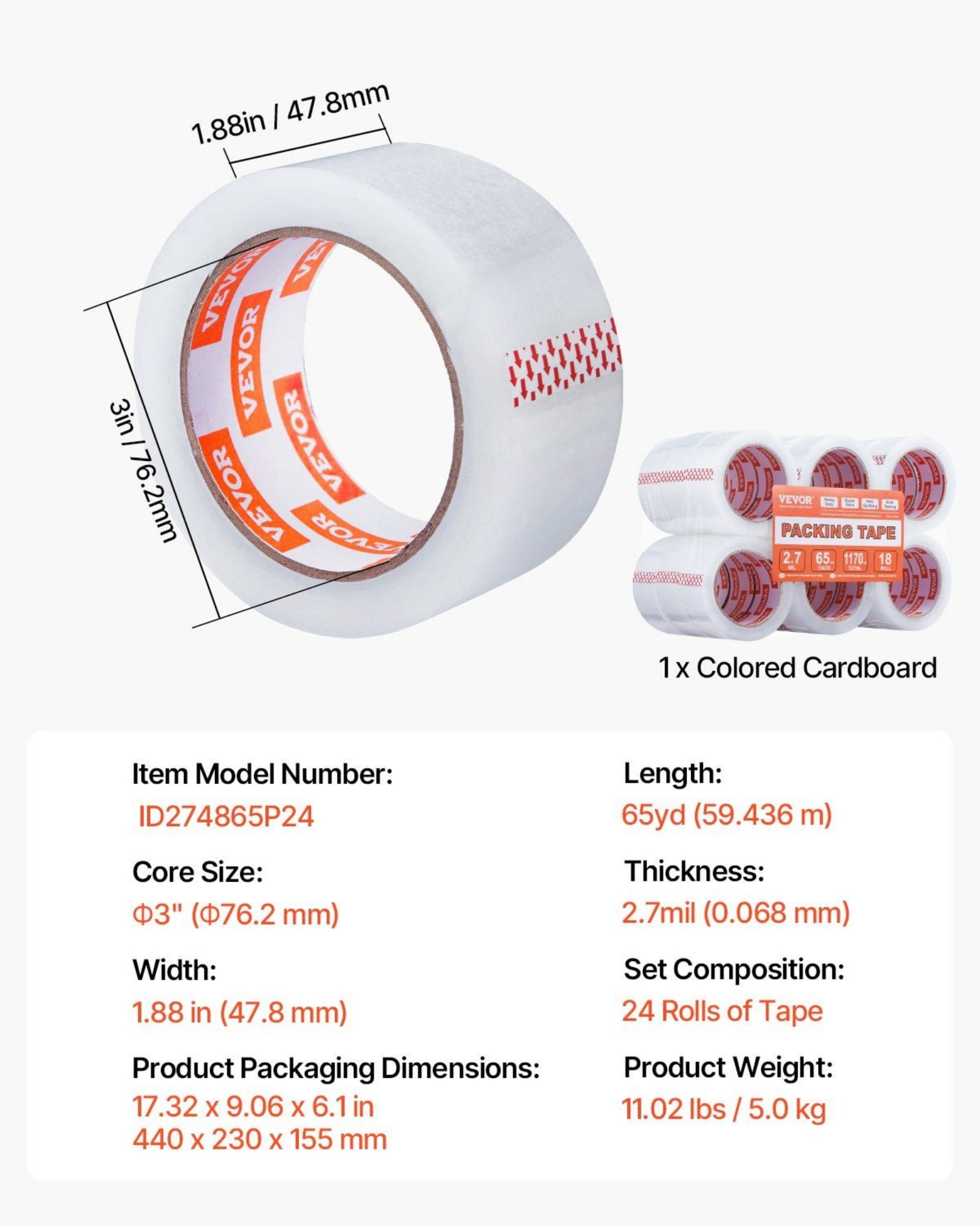 Heavy Duty Clear Packing Tape - 18 Rolls, 65 Yards Per Roll (2.7 Mil Thick) - Strong Adhesive Shipping Tape for Boxes, Moving & Packaging - Crystal Clear, Weather Resistant