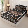 thumbnail image 2 of Homewish Vintage Boho Moth Zipper Twin Comforter Sets with Fitted Sheet and 2 Pillowcases,Colorful Floral Cute Mushroom Zipper Bedding Set,Black Brown,Black Reversible,4pcs, 2 of 8