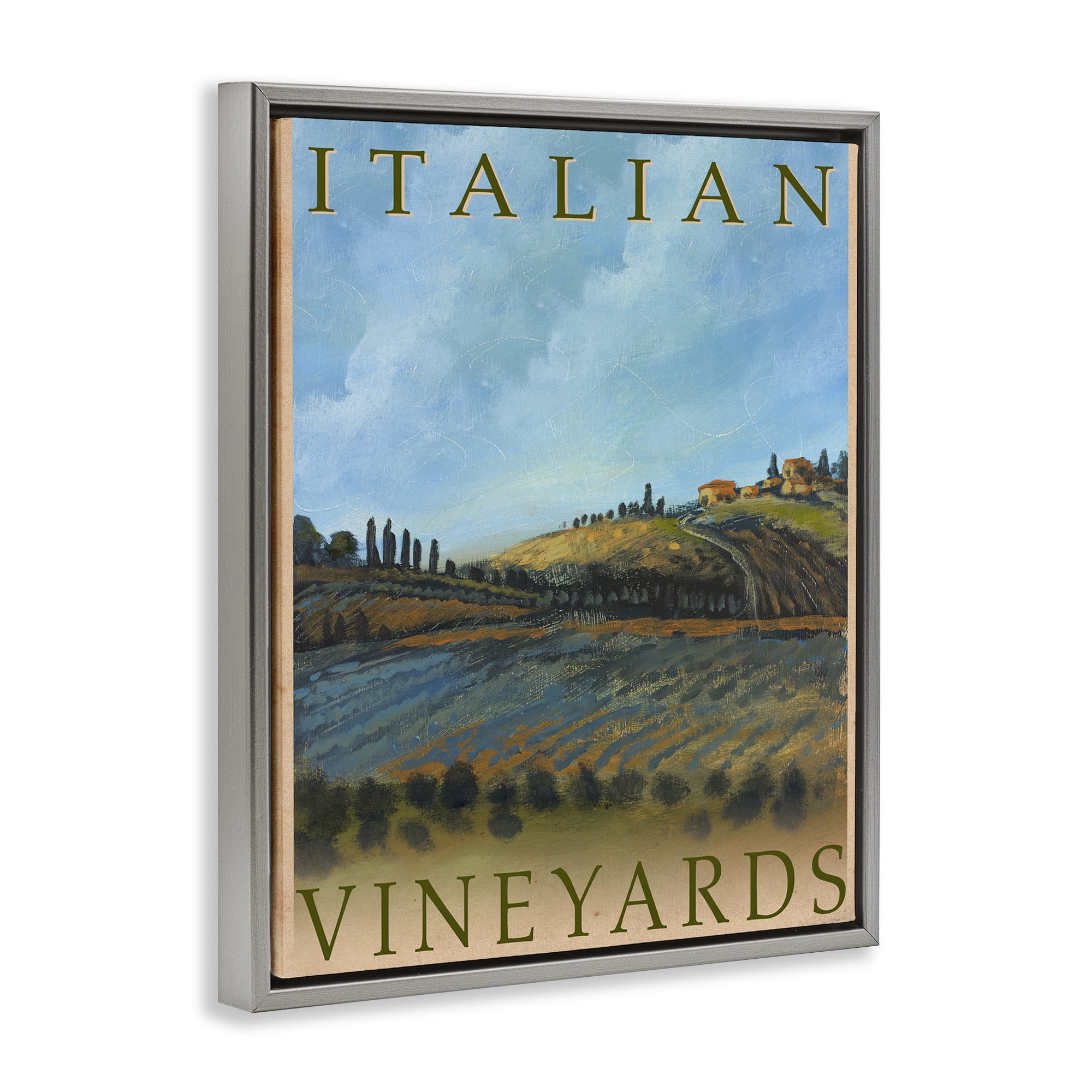 Stupell Industries Italian Vineyards Vintage Poster Gray Framed Floater Canvas Wall Art, design by Kingsley
