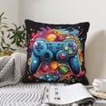 thumbnail image 2 of DouZhe Velvet Decorative Throw Pillow Covers Set of 2, Soft Square Cushion Cover with Invisible Zipper Cartoon Funny Game Controller Printing, 18"x18", 2 of 7