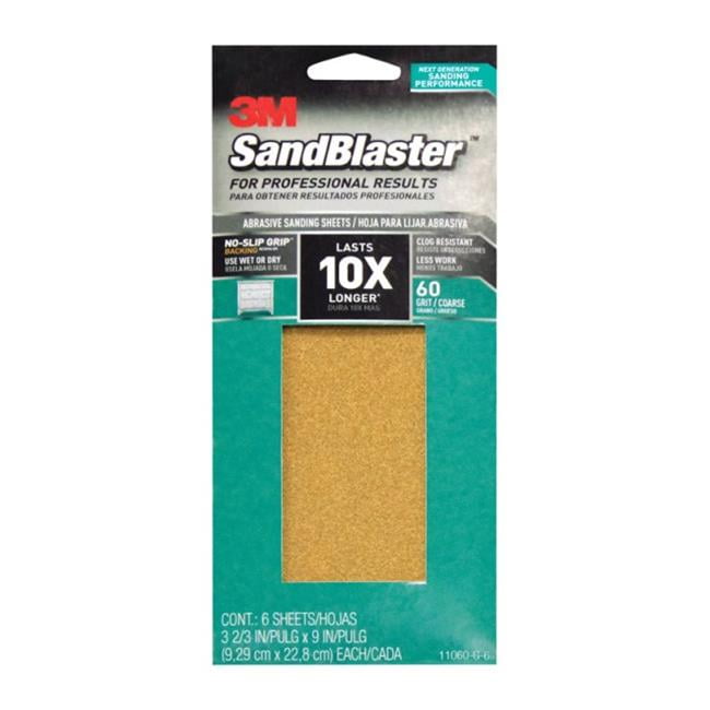 3M SandBlaster Set of 6 Sandpaper 60 Grit Coarse 9 x 11 inch; 2 Packs of 3 Sheet