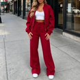 thumbnail image 2 of Edvintorg Outfits for Women 2 Piece Sets Fall Winter Crew Neck Long Sleeve Zip up Jacket and Wide Leg Pant Woman Clothes Red S-XL, 2 of 5