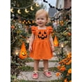 thumbnail image 4 of Loicainy Baby Toddler Girls Halloween Pumpkin Dress 6 12 18 24 Months 2T 3T 4T Casual Buttoned Shoulders Fly Sleeves Dresses for Cute Clothes, 4 of 9
