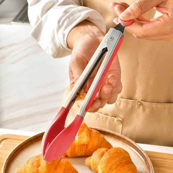 High Temp Silicone Kitchen Tongs for Grilling & Cooking | Locking Food Tongs for Steak, Pasta, Salad | 10-Inch Heat Resistant Serving Tongs with Flat Tips | 1 Piece