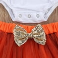 thumbnail image 3 of Newborn Baby Girls Thanksgiving Outfits My First Thanksgiving Romper Turkey Tops Tutu Skirt Leg Warmers Headband Set (Floral-White+Orange, 12-18M), 3 of 3