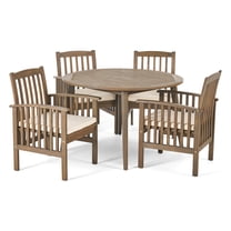 GDF Studio Maura Outdoor Acacia Wood 5 Piece Dining Set with Cushion, Gray and Cream