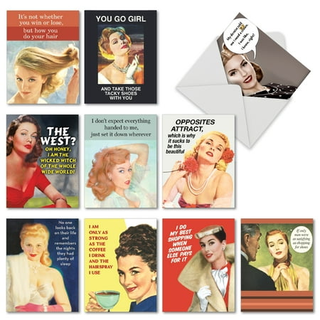 'M6621OCB VINTAGE VENOM' 10 Assorted All Occasions Note Cards Featuring an Assortment of Vintage Images with Funny and Sassy Phrases, with Envelopes by The Best Card
