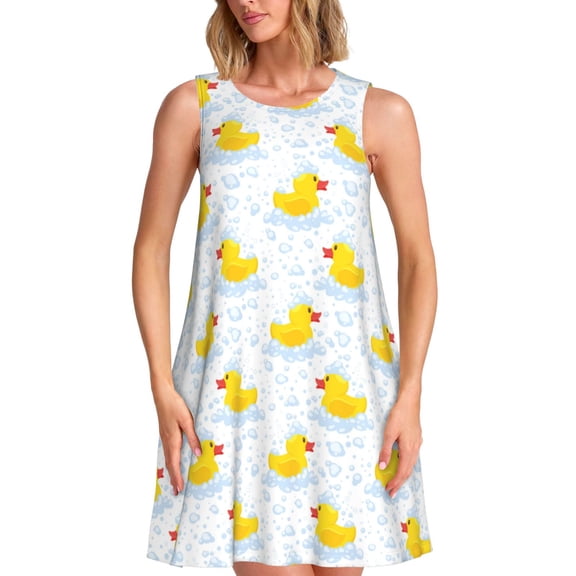 Defioc Yellow Rubber Duck Pattern Women's Summer Dresses 2025 Beach Casual Sleeveless Tank Loose Sundress Beach Vacation Clothes with Pocket -XX-Large