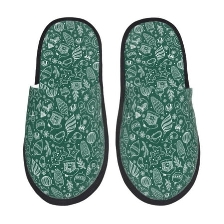 Balery Green Christmas Slient Indoor Furry Fleece Comfort House Shoes Soft Non-Slip Home Shoes Cotton slippers House Slippers-- Large