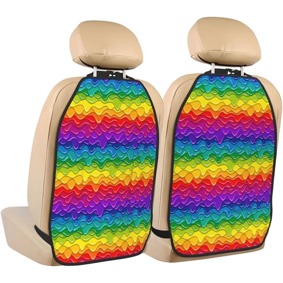 Xecao Bright Rainbow Pattern Car Seat Back Protector 2 Pack Large Capacity Pocket, Kick Mats Back Seat Protector