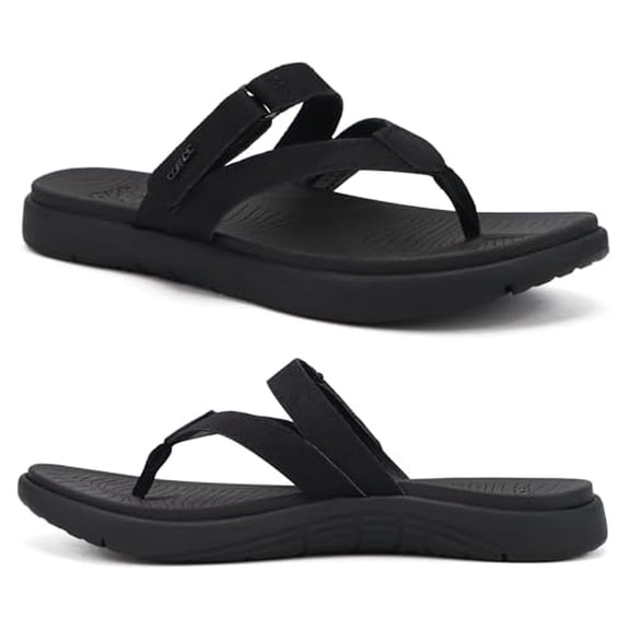 COFACE WOMENS FASHION FLIP FLOPS WITH COMFORTABLE ARCH SUPPORT - SIZE 9 BLACK