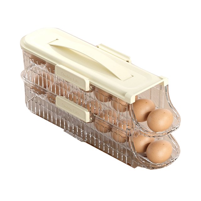 Primegos Refrigerator Egg Storage Box Automatic Rolling Egg Organizer Transparent Stackable Egg Dispenser with Lid