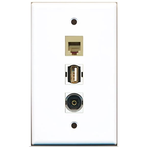 RiteAV - 1 Port USB A-A and 1 Port Phone RJ11 RJ12 Beige and 1 Port Toslink Wall Plate