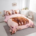 thumbnail image 3 of Homewish Highland Cow Family Bedding Comforter Set 7 Pieces for Teens, Pink Rose Groovy Flower Full Bedding Set, Rustic Animal Reversible Fitted Sheet Flat Sheet, Microfiber Bedroom Decor, 3 of 7