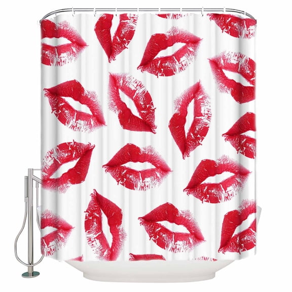 Red Lips Love Bathroom Shower Curtains with 12 Hooks Polyester Waterproof Shower Curtain for Stalls and Bathtubs Vintage Valentine's Day Decorative Bathroom Privacy Curtain 36x72 Inches