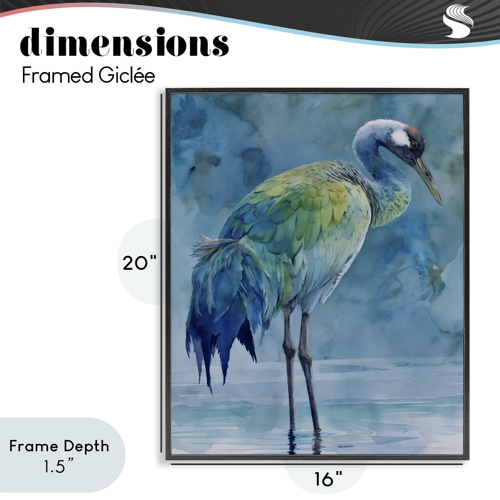 Stupell Industries Turquoise Feathered Coastal Bird Black Framed Giclee Art, design by Franklyn Gregory