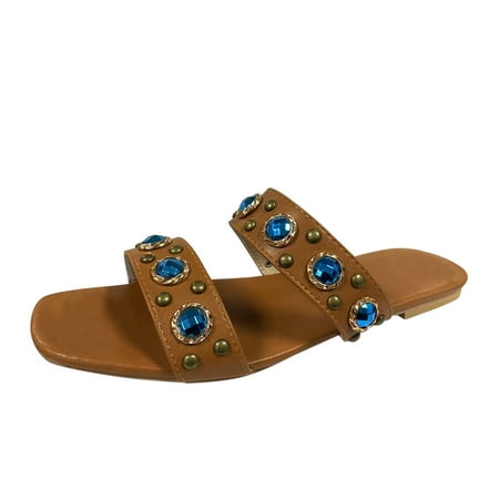 

CBGELRT Sandles Wedge Platform Sandals for Women Ladies Fashion Summer Colorful Rhinestone Flat Beach Sandals and Slippers Sandals Women Dressy Summer