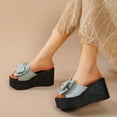 thumbnail image 2 of asddcavvf Ladies Fashion Cloth Bow Fish Mouth Platform Wedge Heel Casual Slippers, 2 of 8
