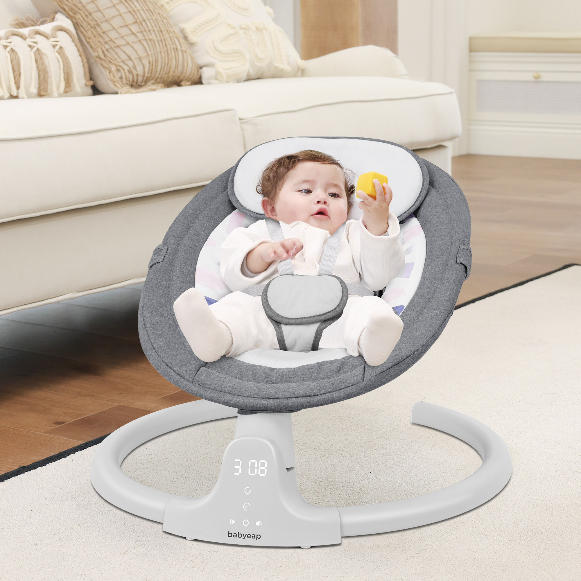 Babyeap Baby Swing with App Remote Control, Gray photo 3