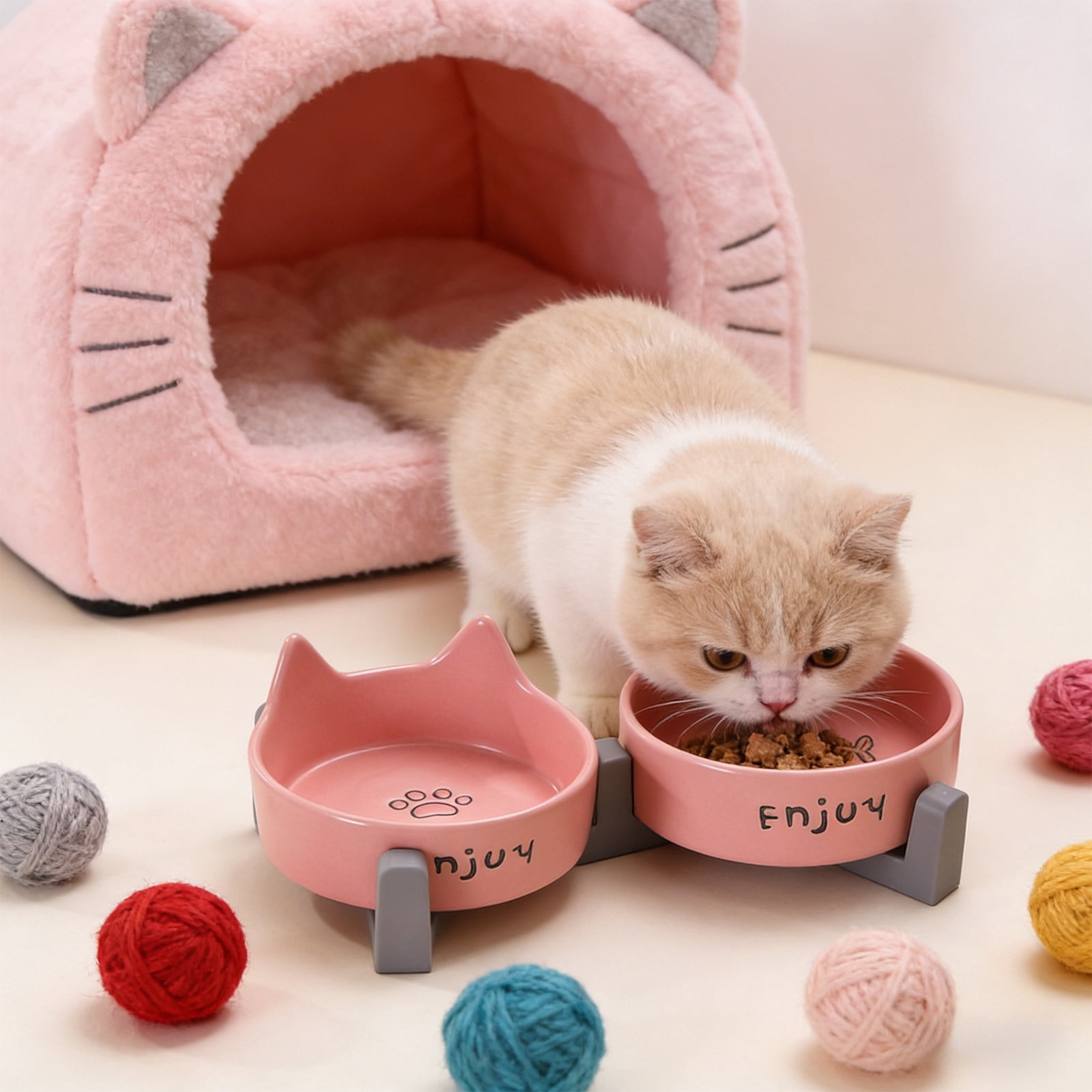 Viflosae Dog Bowl Dog Water Bowl Double Bowl Shaped Ceramic Cats Dog Bowl Cats Food Bowl Water Bowl Tall Bowl To Protects The Cervical Spine Pet Food Bowl Canned Food And Treat Dishs