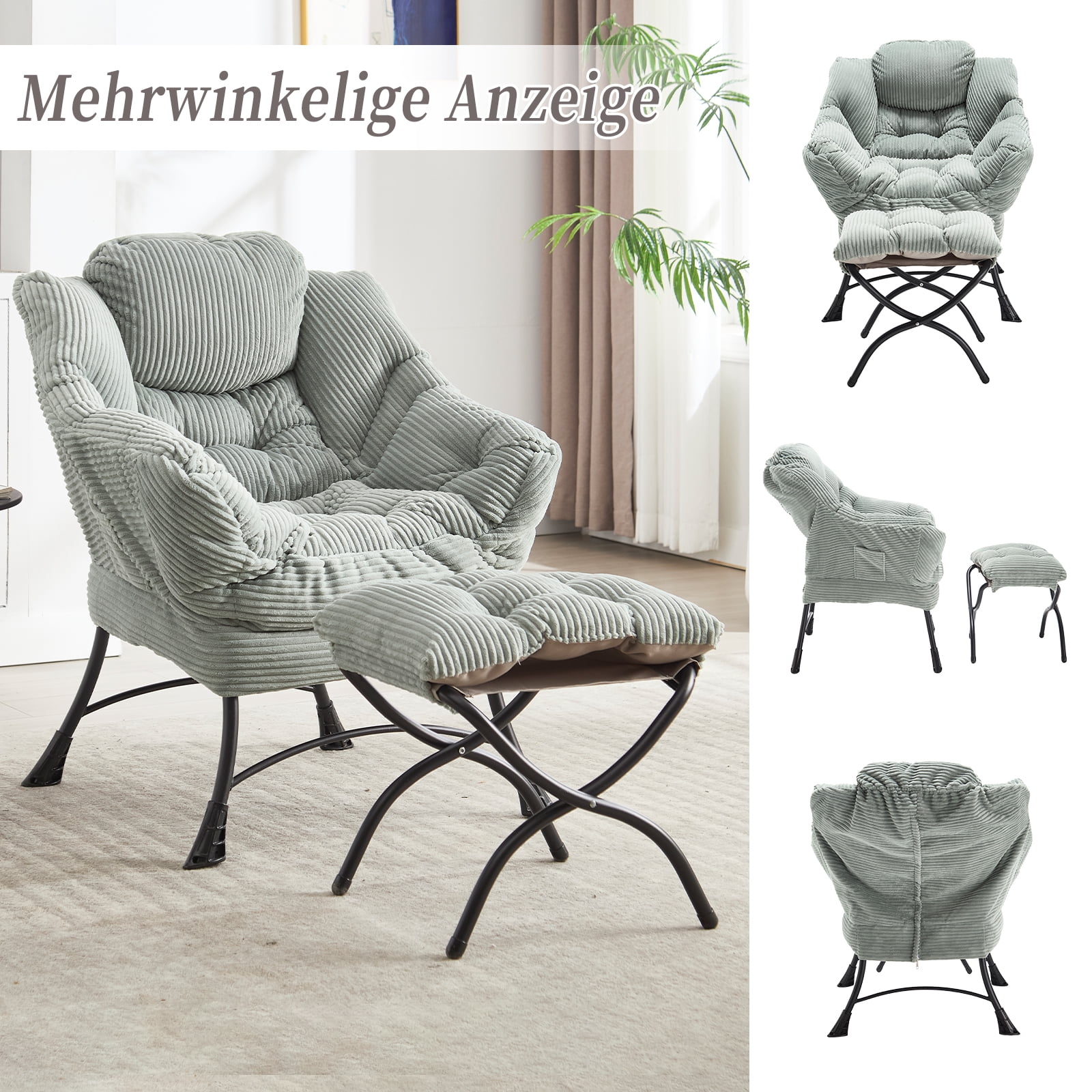 MOONMISS Accent Chair with Ottoman,with Armrests and Side Pockets、 Footrest for Living Room,Light Green