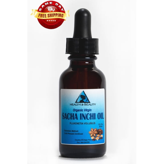 Sacha inchi oil unrefined organic virgin cold pressed pure with glass dropper 1.0 oz