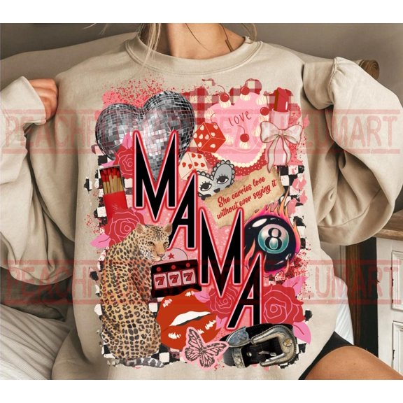 Playful Western Valentine's Day Mama Sweatshirt with Hearts and Roses Design