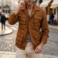 thumbnail image 5 of FRSASU Men's Lightweight Outdoor Hiking Cargo Jackets Stand Collar Outwear Button Down Motorcycle Coat with Multiple Pockets Coffee, 5 of 7