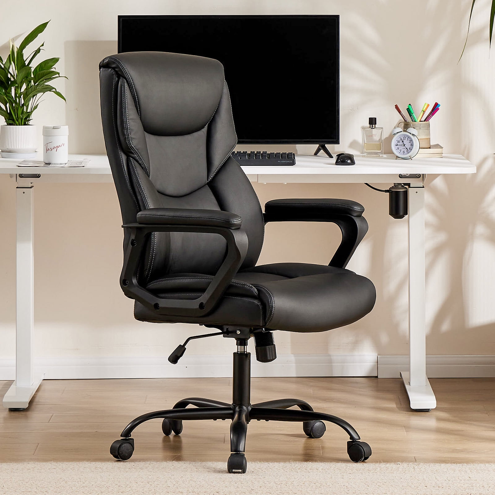 MAYEERTY Armless Office Desk Chair, Fabric Padded Modern Swivel,Height Adjustable Wide Seat Computer Task Vanity Chair for Home Office,Mid Back Accent Chair,Gray