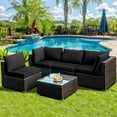 thumbnail image 2 of Patiojoy 5PCS Rattan Patio Furniture Set Cushioned Sofa Chair Coffee Table Set Easy Assemble Black, 2 of 10