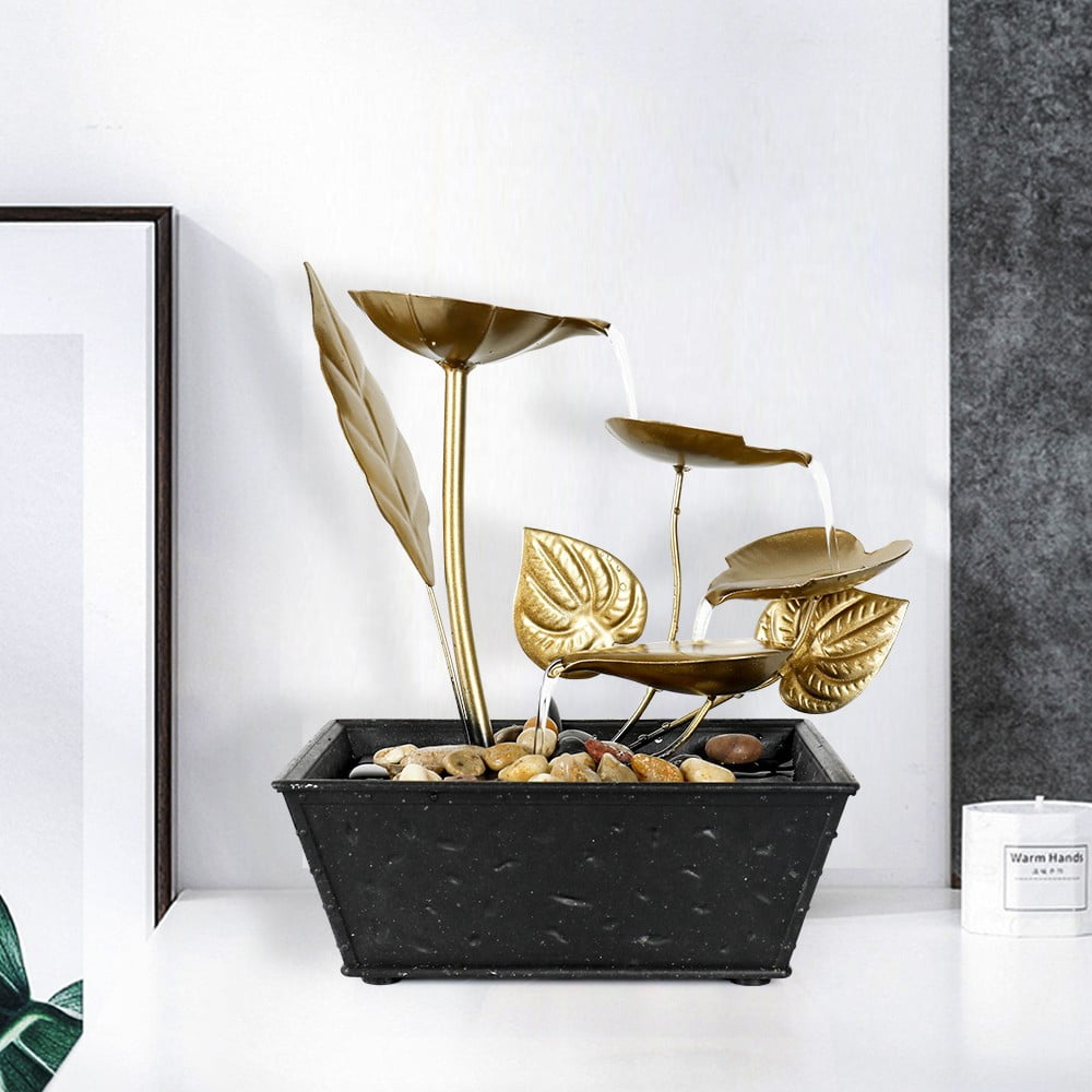 Willwolf Indoor Tabletop Wrought Iron Water Fountain for Home Office Decor,5 Tiers Modern Iron Leaves Fountain for Home Office Decor