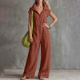 thumbnail image 6 of QIYAGBSA Jumpsuits for Women Cotton Linen Short Sleeve Zip Front Wide Leg with Pockets Soft Casual (Brown, M), 6 of 6