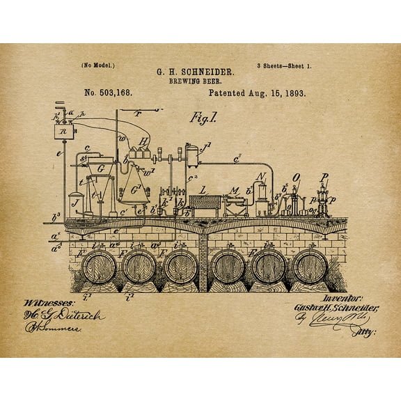 Original Brewing Beer Artwork Submitted In 1893 - Bar - Patent Art Print
